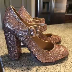 Rose Gold / Pink Glitter Sparkly Pumps / Heels - 7